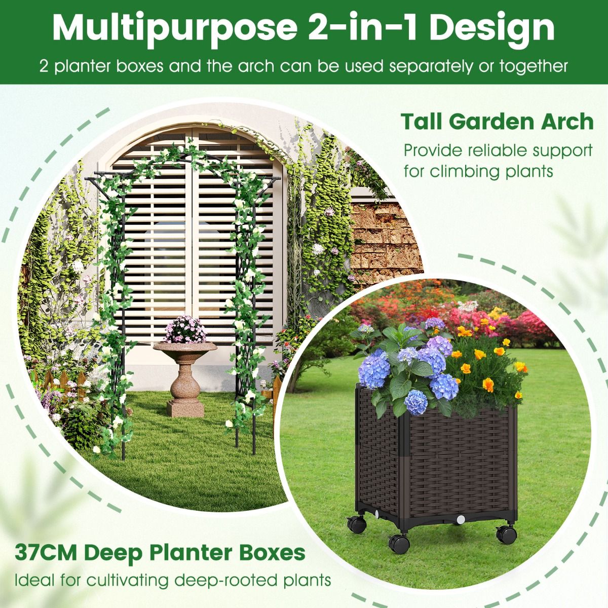 Coast Tuinboog met plantenbakken - 2-in-1 klimrek met zelfbewateringssysteem - zwart