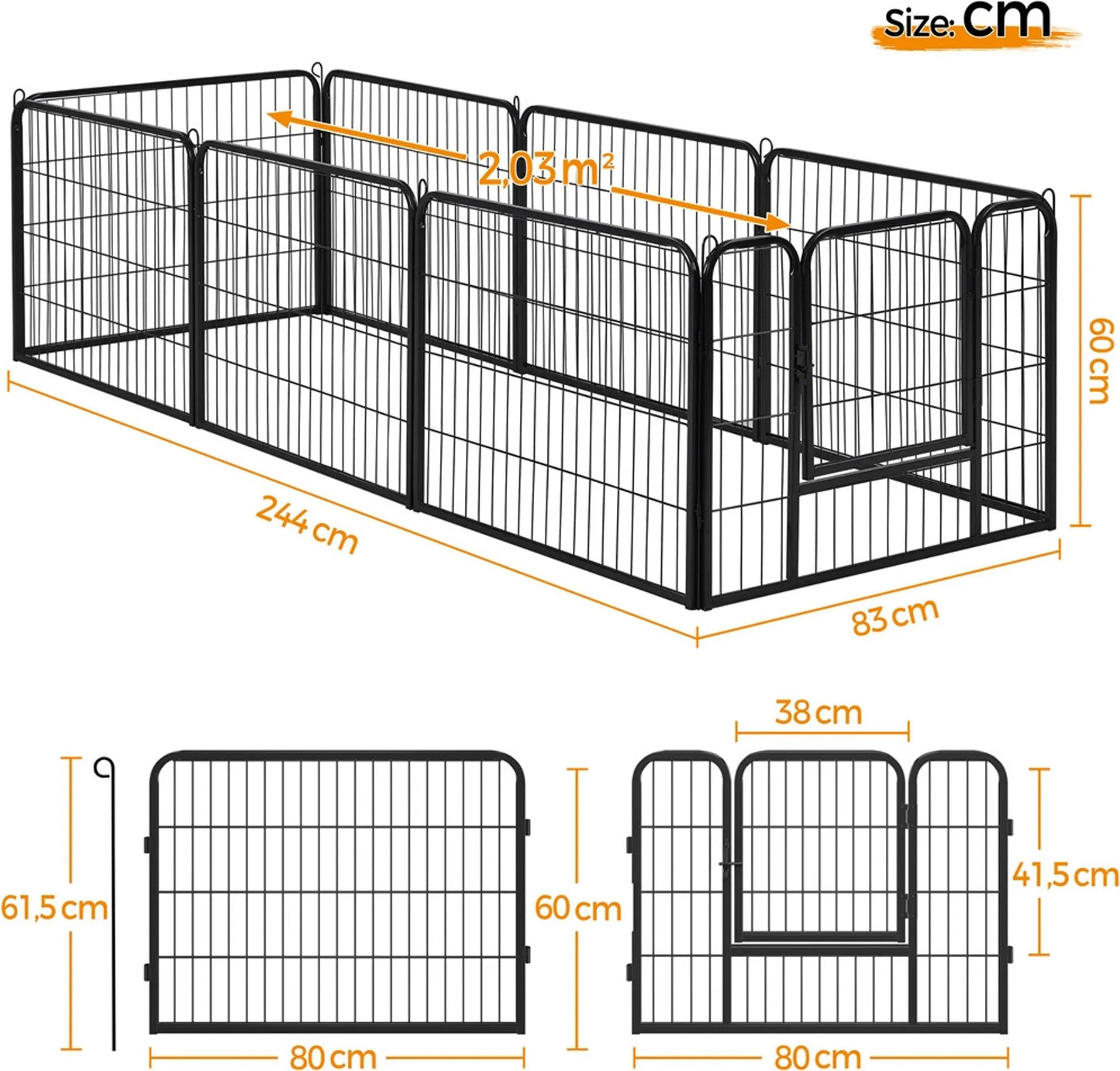 Yaheetech Puppyren Opvouwbaar – Voorzien Van 8 Panelen Met Deur En Grondpinnen En Waterafstotende Coating – Voor Puppy’s Konijnen En Kleine Huisdieren – Zwart Metaal – 80 x 60 cm