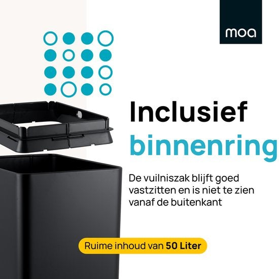 MOA Sensor Prullenbak - 50 liter - RVS & duurzaam ABS - Geruisloze deksel - Vertraagd sluiten modus - Zwart - SB50VB