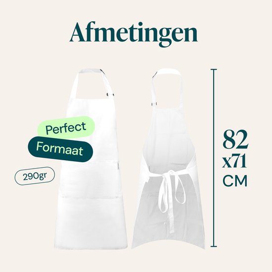 Castagnola keukenschort - Water- en vuilafstotend - Professioneel Kookschort - BBQ Schort voor Dames en Heren - Unisex - Verstelbare Gesp - Extra Grote Vakken - Wit