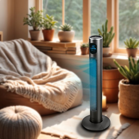 KRAFT Torenventilator - Stille Ventilator Staand - Fan - 97 cm - LED Scherm - Vloerventilator - Antraciet