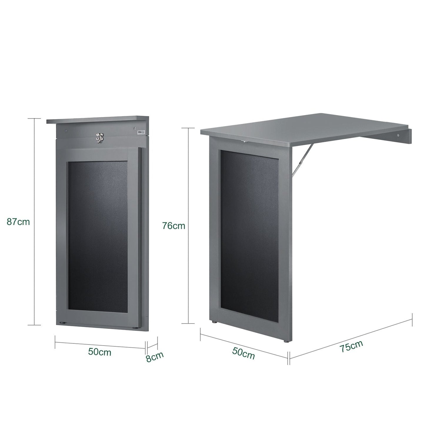 SoBuy FWT20-HG - Inklapbare Wandtafel - met Krijtbord - 50 x 175 x 76 cm - Grijs