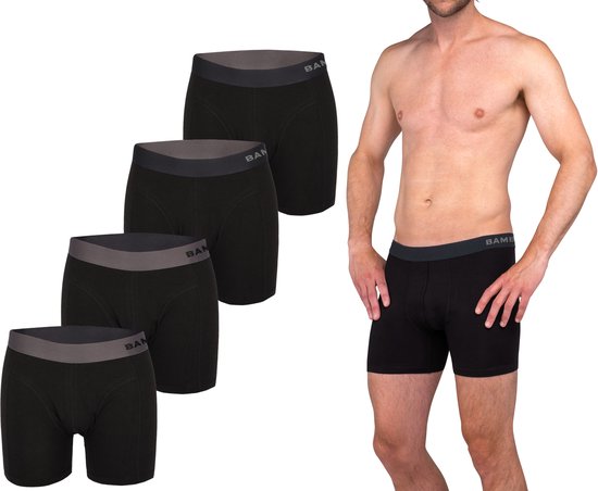 Bamboo Elements - Boxershort Heren - Bamboe - 4 Stuks - Zwart - Ondergoed Heren - Heren Ondergoed - Boxer - Bamboe Boxershorts Voor Mannen