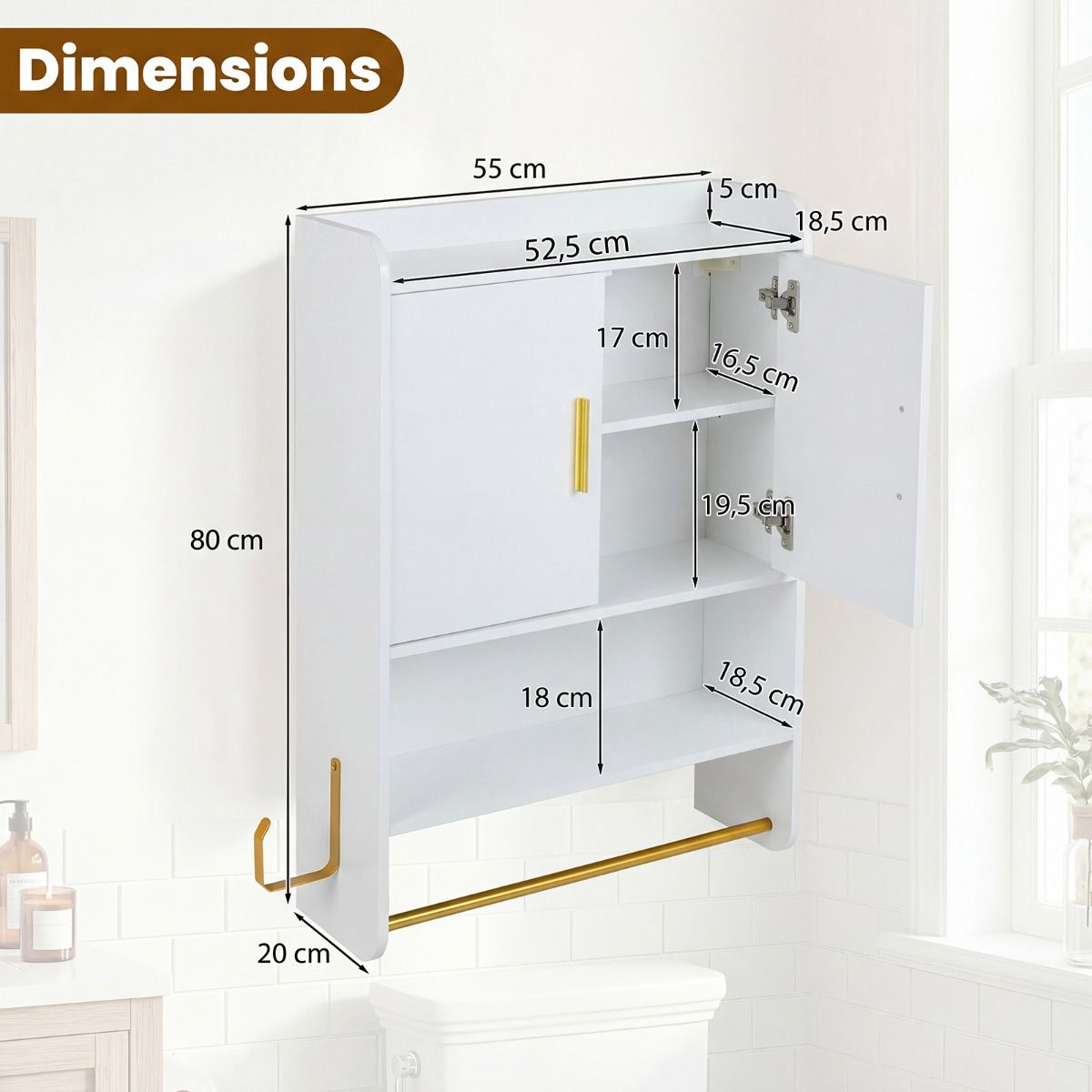 Coast Hangende Badkamerkast - twee deuren - verstelbare legplanken - zwart/wit - 55 x 20 x 80 cm