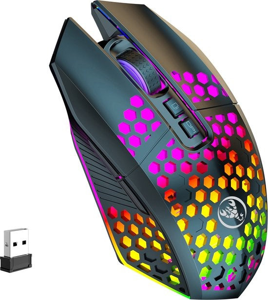 HXSJ T500 Gaming Muis - Ultra licht - RGB Verlichting - Licht zwart