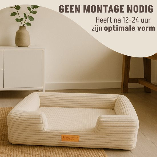 By Cee Cee Orthopedische Hondenmand – Orthopedisch Hondenkussen – Hondenbed – Ribstof - Voor Kleine Honden - Beige - 80x55