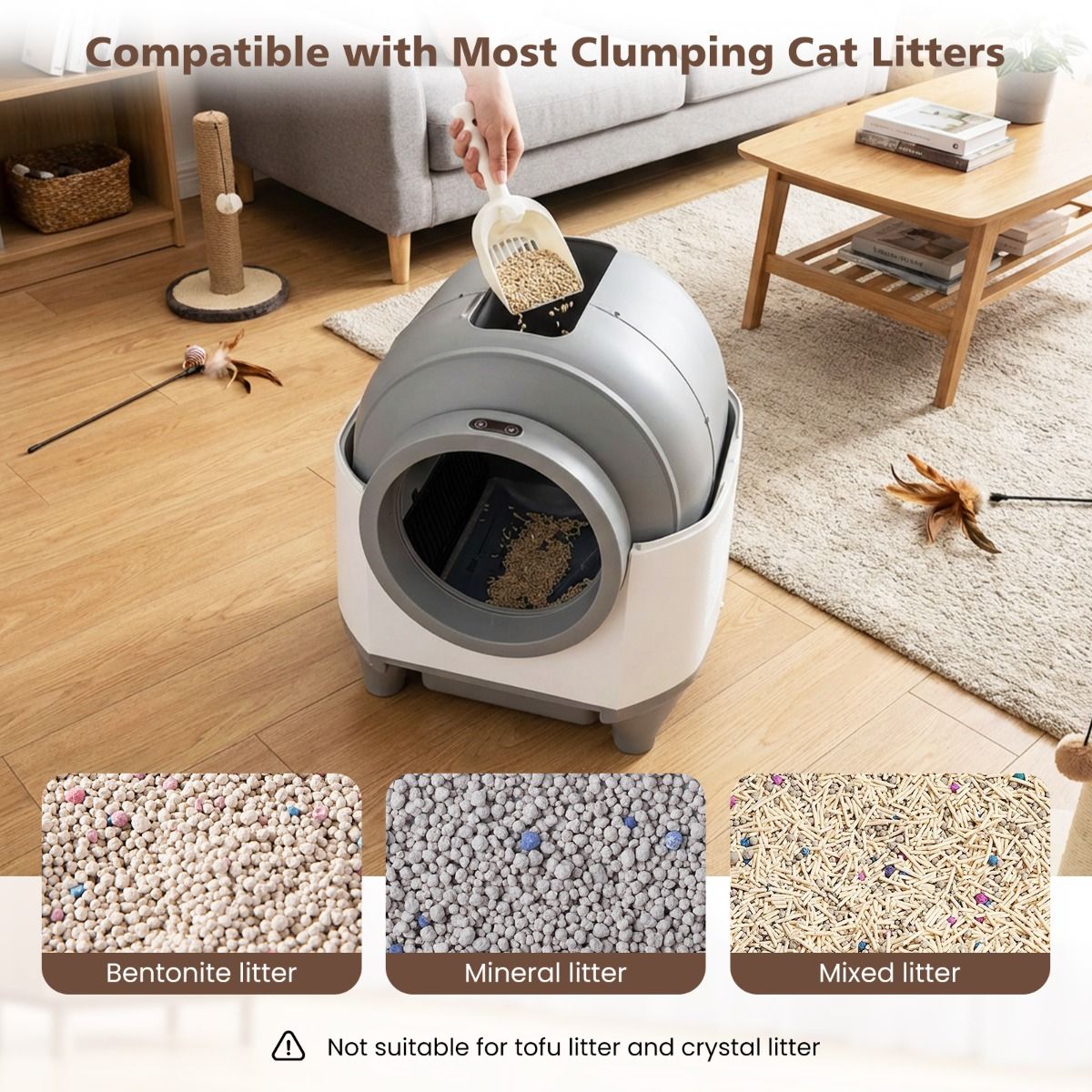Coast Zelfreinigende Kattenbak - automatische kattenbak met app-bediening - fluisterstil - 80 liter - wit