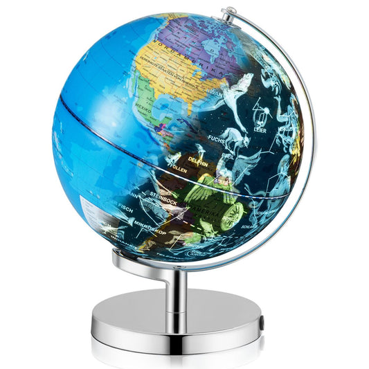Coast Verlichte Wereldbol - met sterrenbeelden - metalen voet - blauw - 23 cm