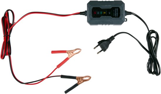 Dunlop Druppellader 6/12V 1A – Auto Oplader met 6-Staps Laadcyclus – voor Scooter en Motor – Beveiligd tegen Kortsluiting – Onderhoudslader voor Lood en Gel – Zwart
