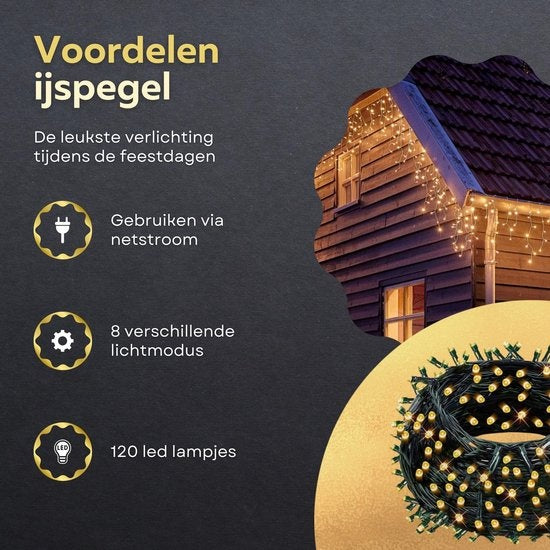 Giftmas IJspegel Kerstverlichting - Kerstverlichting Buiten – 120 LED's – 4m - Koppelbaar tot 12m - Voor Binnen en Buiten
