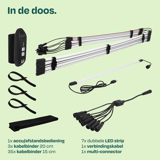 VONROC LED Parasolverlichting - 15 lichtstrips - warm wit - voor VONROC zweefparasols Bardolino en Pisogne of baleinen vanaf 69 cm - oplaadbare 2600 mAh accu – (parasol niet inbegrepen)