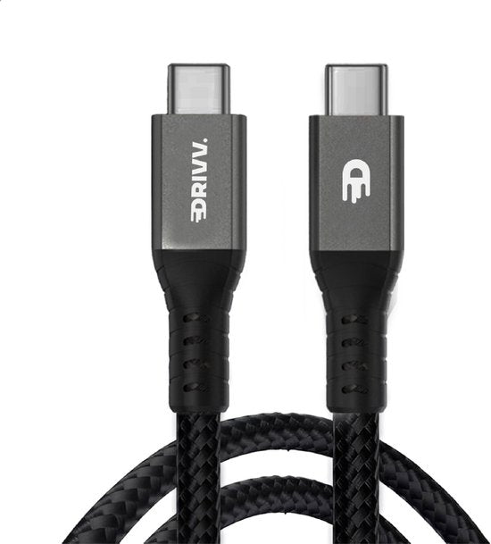 Drivv. USB C naar USB C Kabel 4.0 - Gen 3 - 240W Snellader - 8K 60Hz - 40Gbps - 3 Meter - Nylon - Zwart