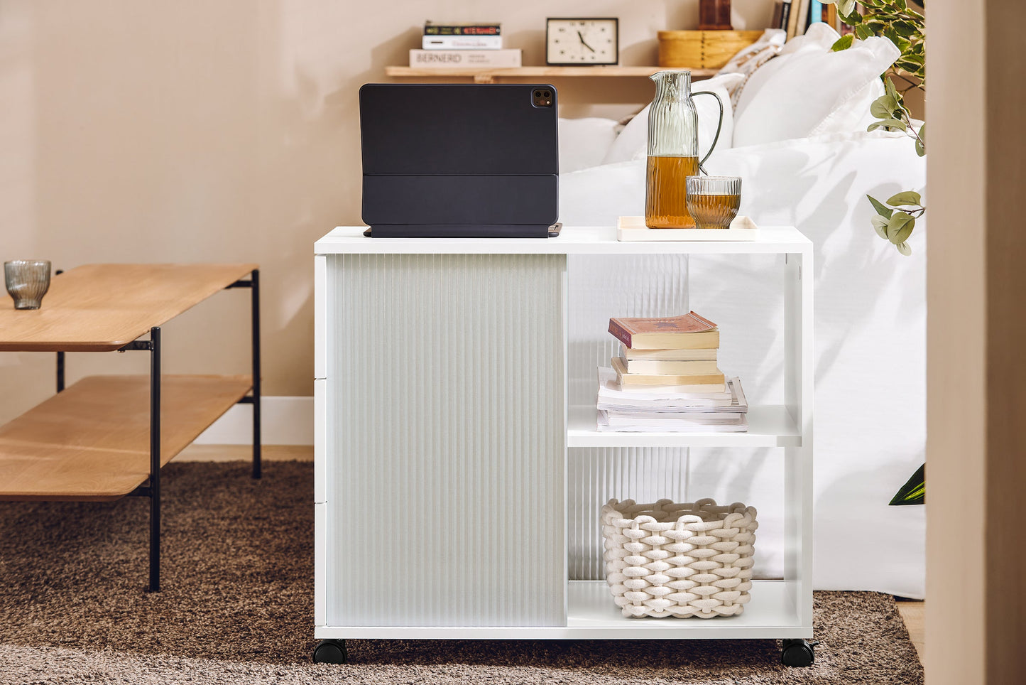 SoBuy Bijzetkastje met Wielen FBT141-W - 3 Laden - 70 x 35 x 61 cm - Wit