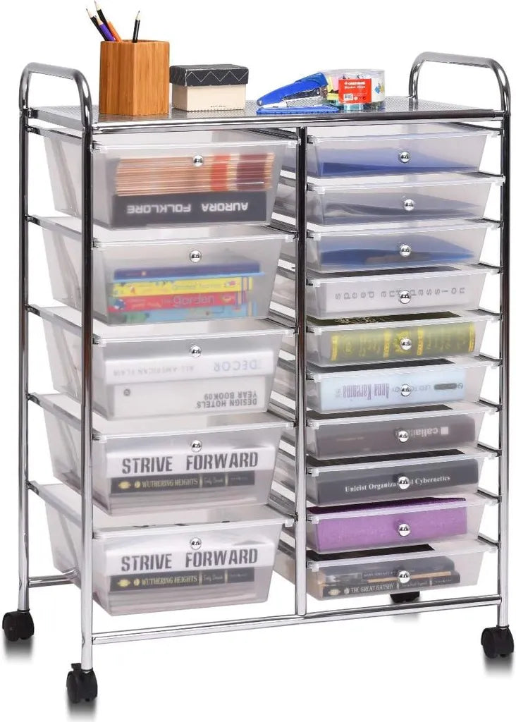 Coast -trolleys met 15 stapelbare laden Roll -containerzijde Trolleys met 15 laden gekleurd/zwart 63 x 37 x 87 cm transparant