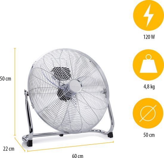 Tristar Metalen Vloerventilator 50 cm – 3 Standen – Boxventilator – 130° Instelbaar – Sterke Luchtstroom – VE-5885