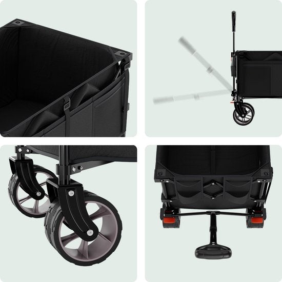 LifeGoods Bolderkar - XL - Opvouwbaar - 200L - 100KG Draagkracht - Zwart