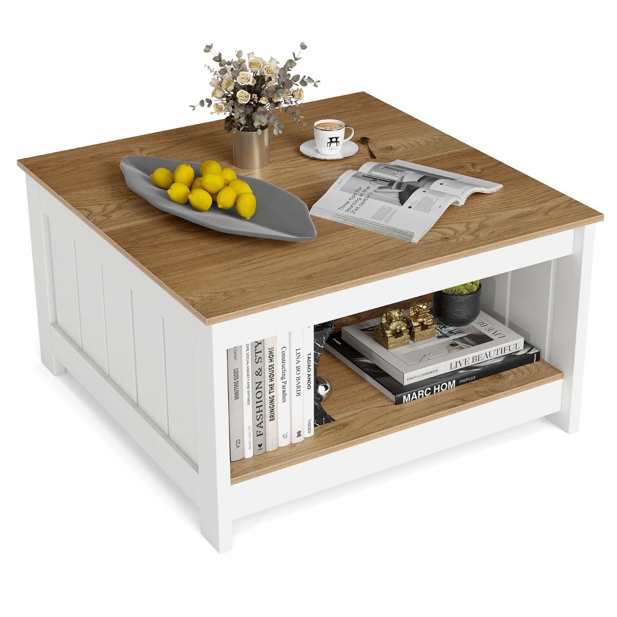 Coast Salontafel set van 2 - 2-laags - met opbergruimte - naturel & wit