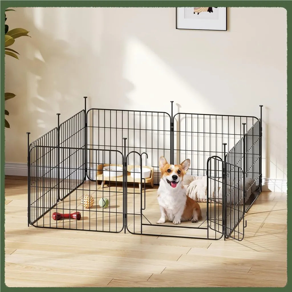 Yaheetech Puppyren - 8 Panelen - Met Deur - Opvouwbaar - 50 cm Hoog - Hondenren - Zwart