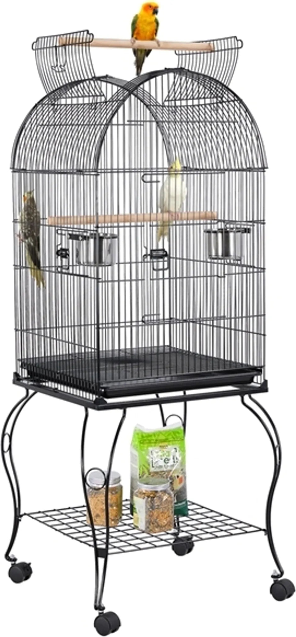 Yaheetech Vogelkooi - Parkieten en Papegaaien - 59,5x59,5x150 cm - Verrijdbaar - Afneembare Standaard - Zitstokken - Zwart