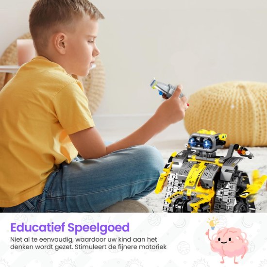 Qualitá® 3 in 1 Robot Bouwpakket - Geel - Robot Speelgoed voor Kinderen - Interactief - STEM & Educatief Speelgoed - Vanaf 7-9 Jaar - Jongens - Programmeerbaar & Bestuurbaar