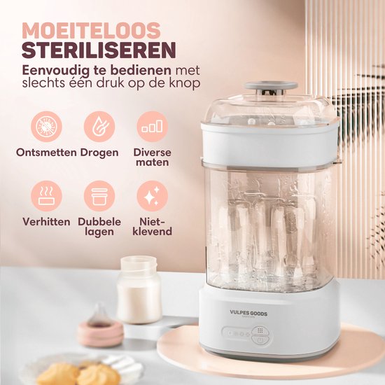 Vulpes Goods® BabyCare - 5-in-1 Flessen Sterilisator Elektrisch - Stoomsterilisator met Droogfunctie - Fles Sterilisator PRO - Incl. Schoonmaakset