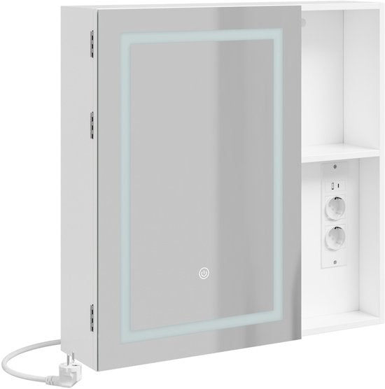 SoBuy Badkamer Spiegelkast met LED – 2 Stopcontacten & USB – 60 x 15,5 x 60 cm – Wit