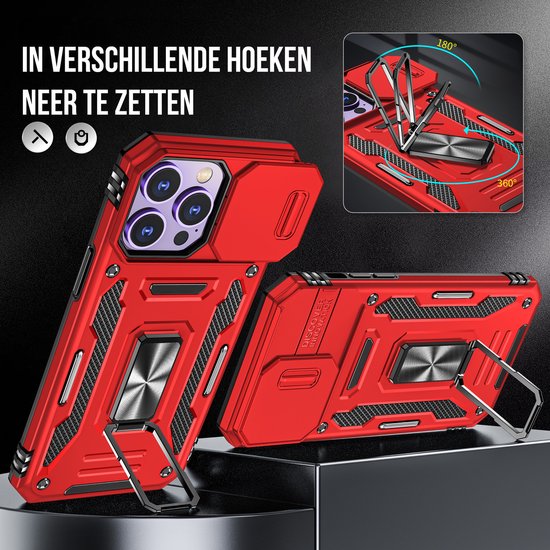 Podec Hoesje geschikt voor iPhone 11 Pro Rood Telefoonhoesje - Anti-Shock Case Cover Hybrid Armor Hoes met Kickstand Ring met Screenprotector