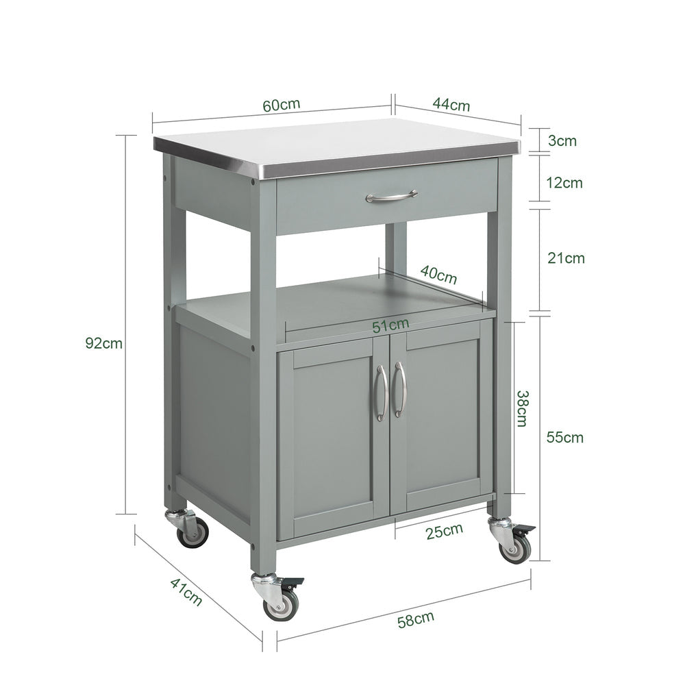 SoBuy Keukenwagen met 1 lade en 2 deuren - Max. 30KG - 60 x 44 x 92 cm - Grijs