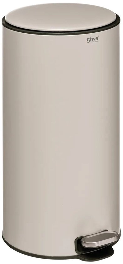 5Five Prullenbak/pedaalemmer Delta - beige - metaal - 30 liter - 39 x 33 x 62 cm - keuken afvalbak