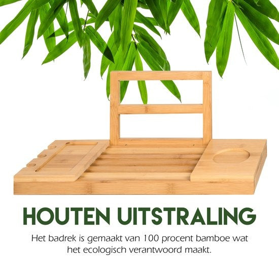 Badplank voor in Bad - Badrek - Uitschuifbaar 50-92cm - Tablethouder - Bamboe