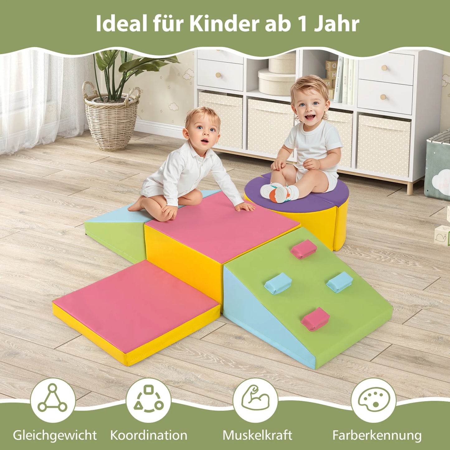 Coast Schuimrubberen Klimblokken Activity Play Set – Voorzien Van Klittenbandsluitingen En Zorgvuldige Stiksels En Gemakkelijk Vast Te Pakken Klimstenen – Voor Speelkamers En Kinderdagverblijven – Kleurrijk Leer En Epe Schuim