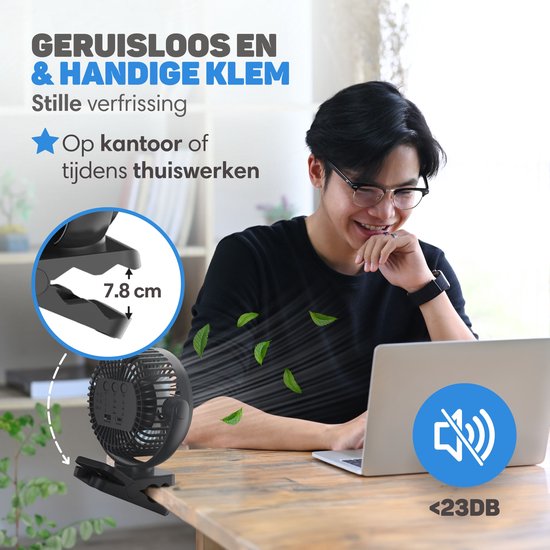 Vulpes Goods® Tech Mini USB Ventilator PRO – Oplaadbaar – Stille Mini Fan & Powerbank – 12000 mAh – Zwart