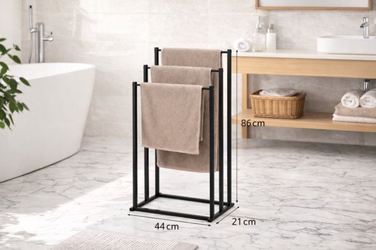 Ceruzo Handdoekrek - Vrijstaand - Handdoekhouder- 3 Armen - Zonder Boren - Badkamer Keuken - Zwart