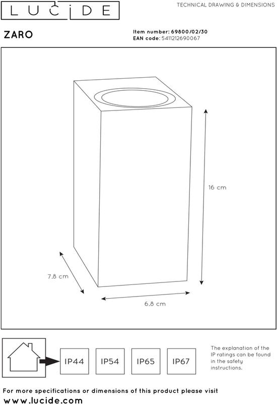 Lucide ZARO - Wandspot / Wandlamp Binnen/Buiten - 2xGU10 - IP65 - Zwart