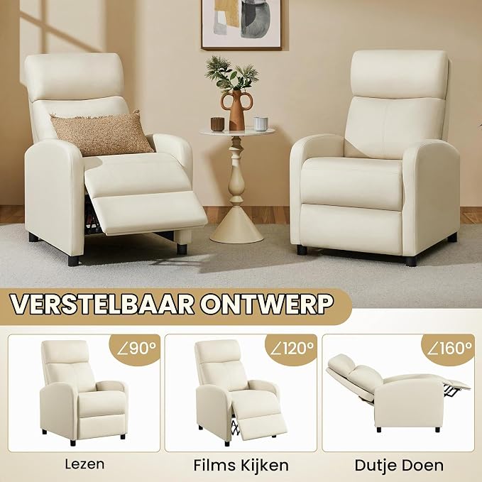 Yaheetech Verstelbare Relaxstoel met Voetsteun – Kunstleer – Ligfunctie – Tot 120 kg