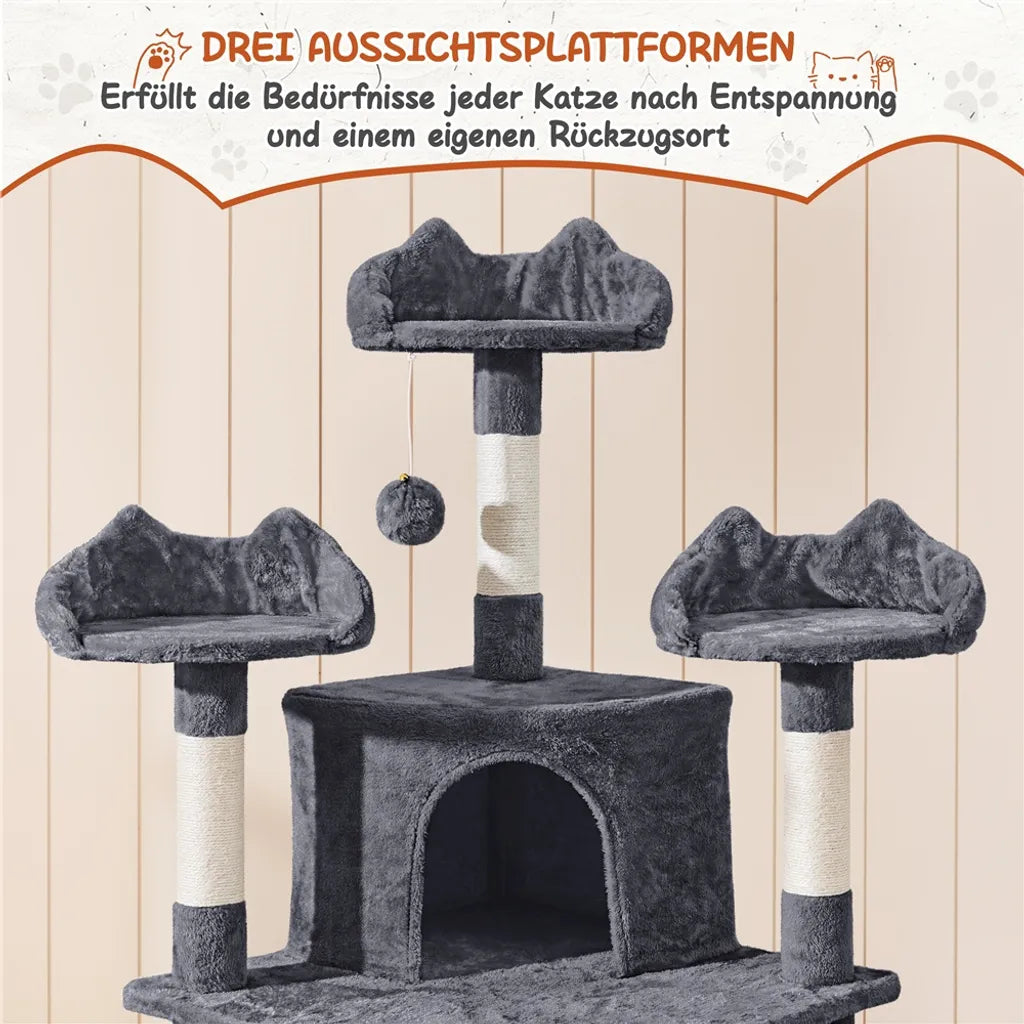 Yaheetech XXL Krabpaal - 194 cm - Sisalstammen - 2 Huisjes/2 Ligmanden - Donkergrijs
