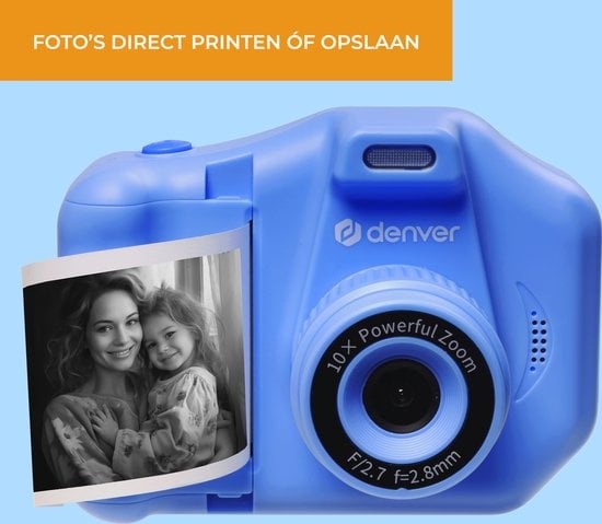 Denver Kindercamera Full HD met Printer - Selfie Camera - 48MP - Digitale Camera Kinderen - Foto en Video - Spelletjes - KPC1370 - Blauw