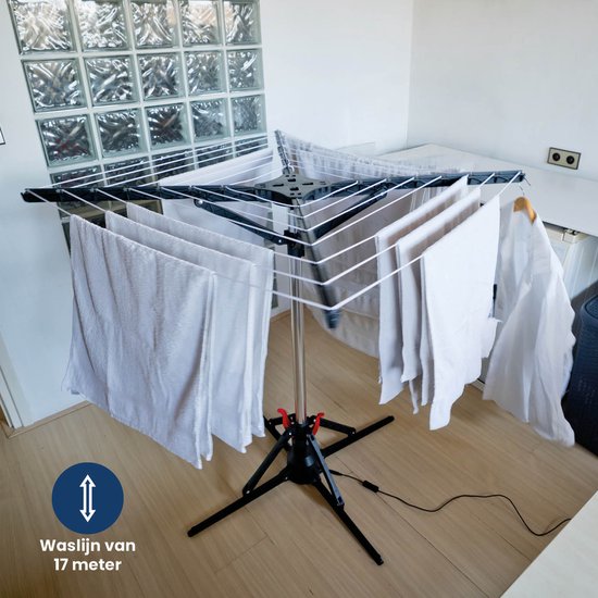 Nexxt Elektrische Droogmolen – 17M – Energiezuinig (10W) – Inklapbaar – Automatisch Draaiend