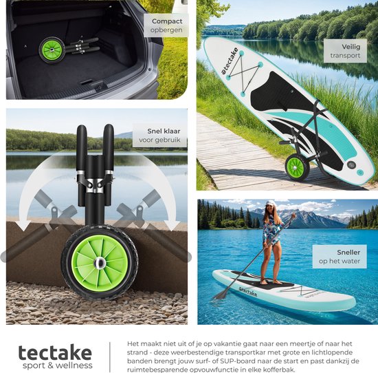 tectake® Opvouwbare Transportkar voor Surfplank - Ruimte voor 1 Board - Trolley voor Opblaasbaar SUP Board - Karretje voor Opblaasbare Kano of Kajak - Buggy voor Stand-up Paddle of Surfboard
