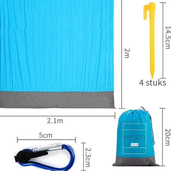 Strandmat – Picknickkleed 210x200 cm – Waterafstotend – Lichtgewicht – Blauw/Grijs