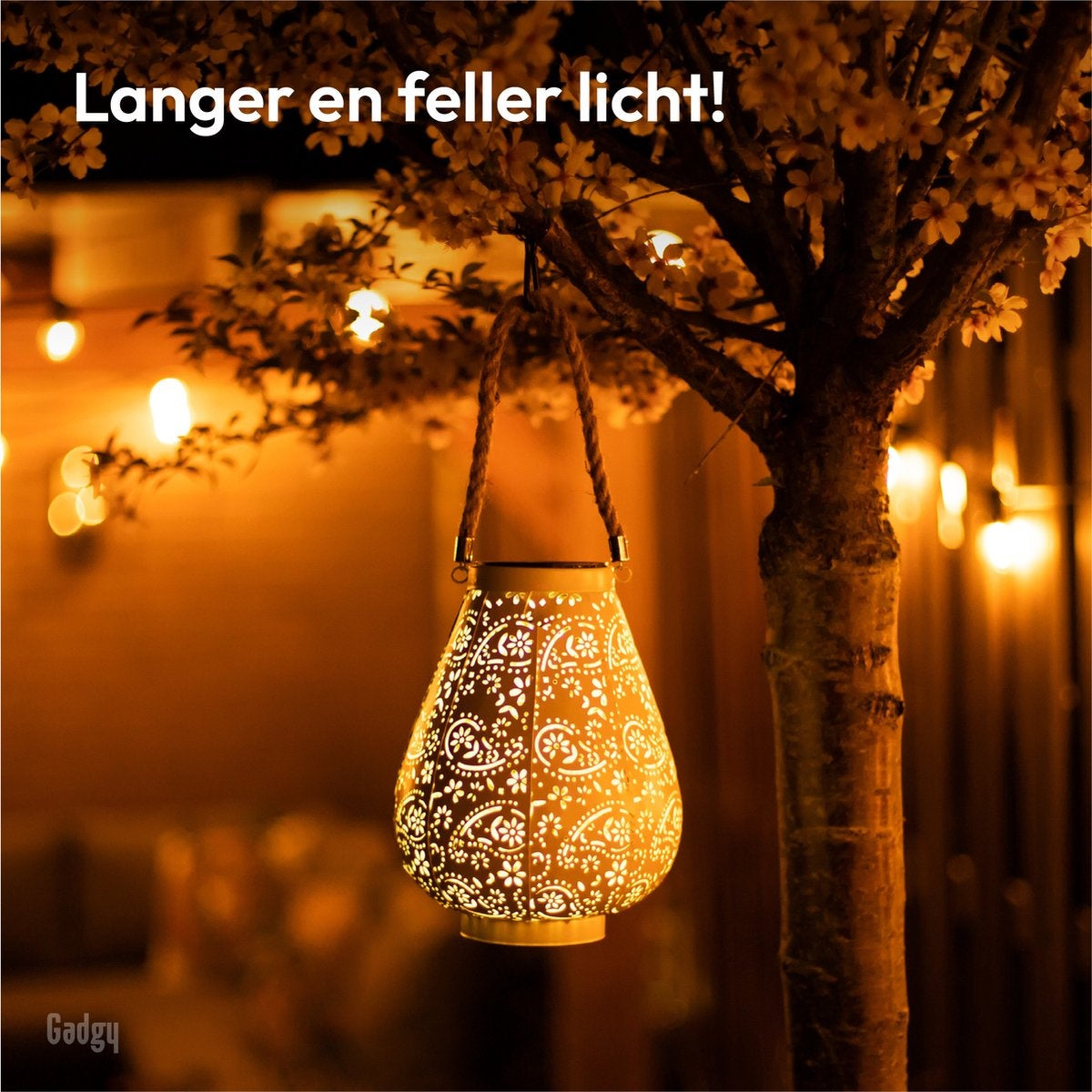 Gadgy Solar Lantaarn Mat Wit - Tafellamp set van 2 - Solar Tuinverlichting op Zonneenergie - Led Buitenverlichting met Dag/Nacht Sensor - Hanglamp - Tuinlantaarn - Metaal - 23 x Ø17.5CM