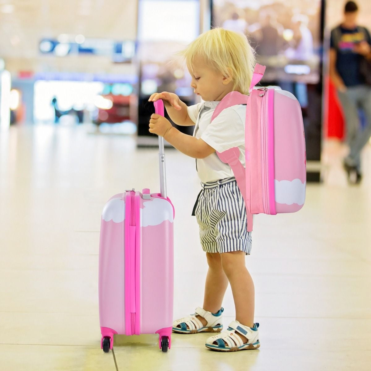 Coast 2-Delige Kinderkoffer + Rugzak Kindertrolley - Harde schaal Roze