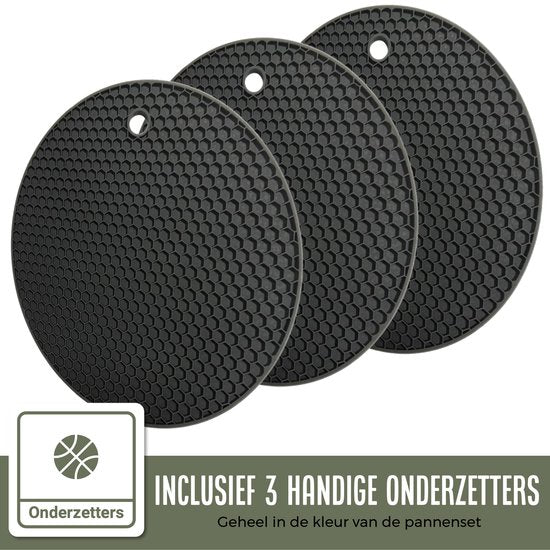 COOCK 19-Delige Pannenset Inductie - Zwart - Inclusief Onderzetters en E-book