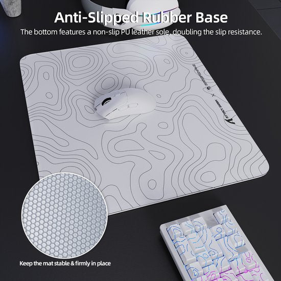 ATTACK SHARK CM05 Tempered Glass Gaming Mouse Pad - Glazen Muismat - Ultra-Smooth Surface - 9H Tempered Glass - 45*40CM - eSport Gaming Mousepad - White Contour Line