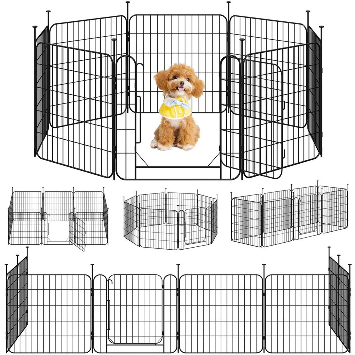 Yaheetech Veilige en Flexibele Hondenren met 8 Elementen 60 cm – Strak Zwart – Metaal