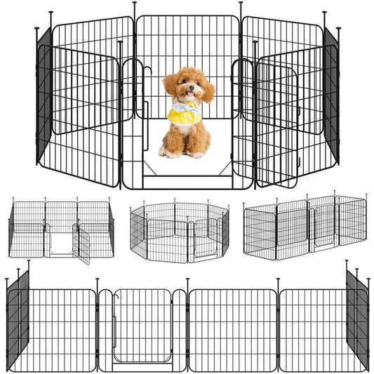 Yaheetech Veilige en Flexibele Hondenren met 8 Elementen 60 cm – Strak Zwart – Metaal