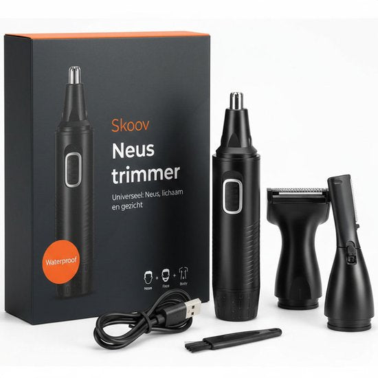 Skoov 3-in-1 Neustrimmer PRO - Draadloos - Oor - Wenkbrauw - Trimmer - Mannen - Heren - Vrouwen - Waterdicht - Zwart