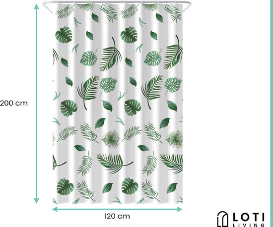 Loti Living Douchegordijn Anti Schimmel – Blaadjes - Inclusief ringen – Waterdicht - Polyester - Douchegordijn 120x200 cm