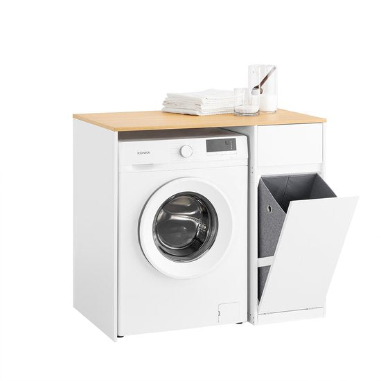 SoBuy Wasmachinekast - Badkamermeubel - Wasmand en Lade - hout - wit - 100 x 60 x 90 cm - BZR217-WN