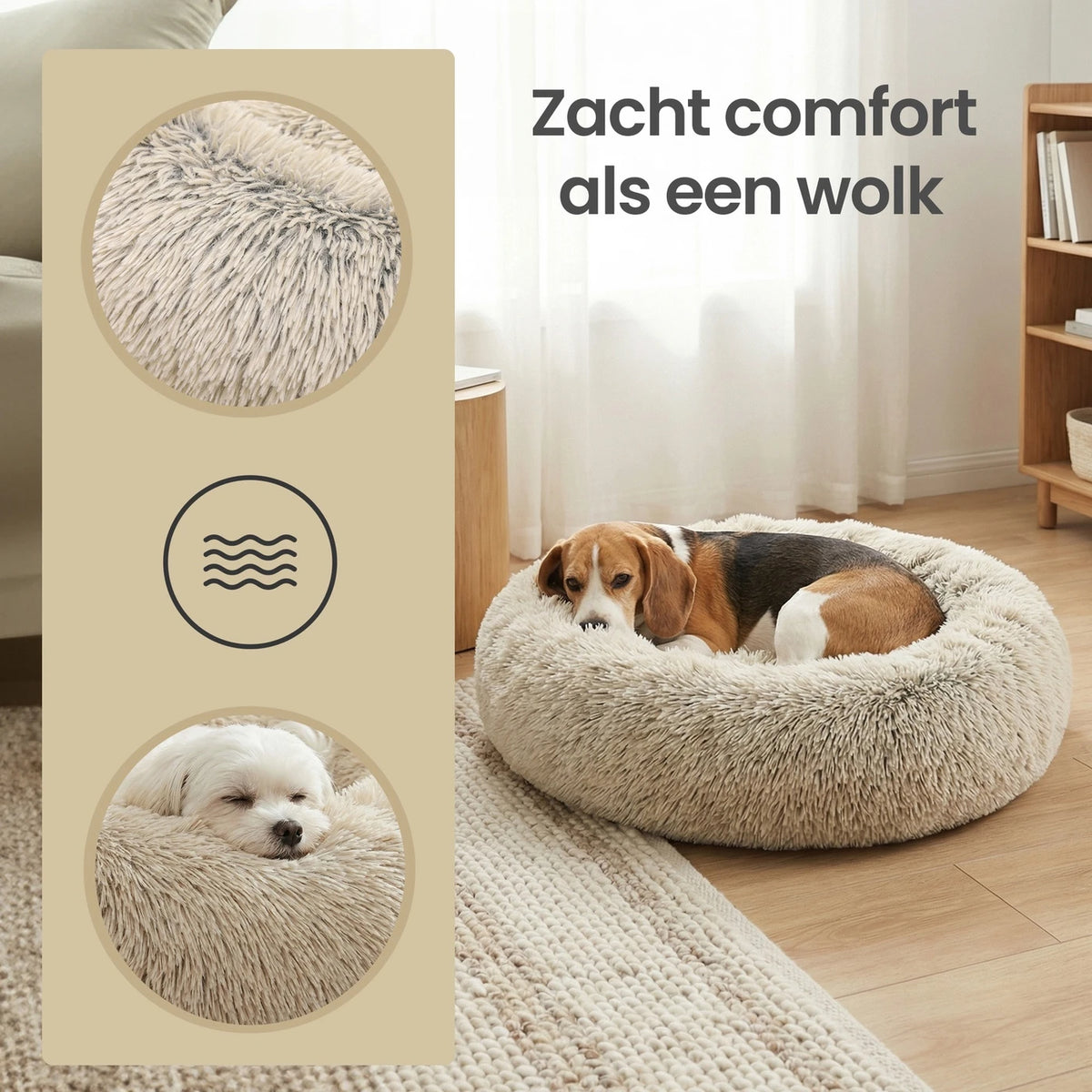 JOYFURNOS Donut Hondenmand met Uitneembaar Wasbaar Kussen - Zachte Pluche Bank - 70 cm - Kaki